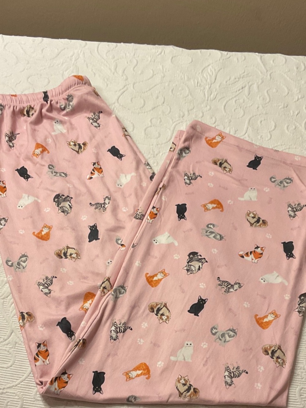 Women’s Pink Cat Print Pajama Pants - Cozy Lounge Bottoms XL Cat Lover